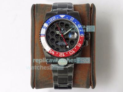 Swiss Replica Rolex GMT Master II Titan Black Skull Dial Blue Red Ceramic Bezel